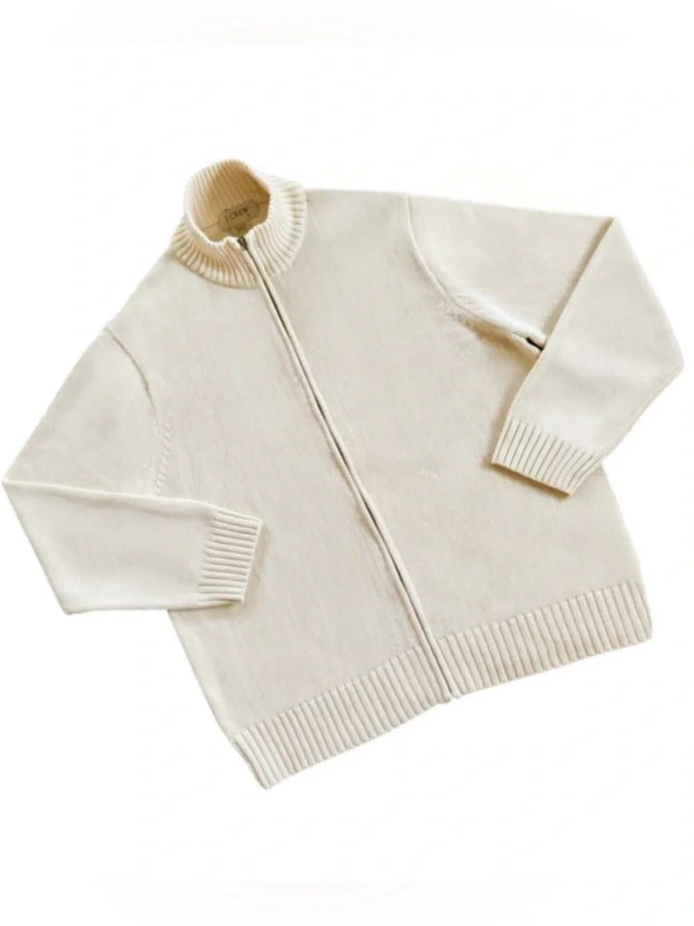 Vintage J. Crew Full Zip Fisherman Style Knit Sweater Mens XL Cream